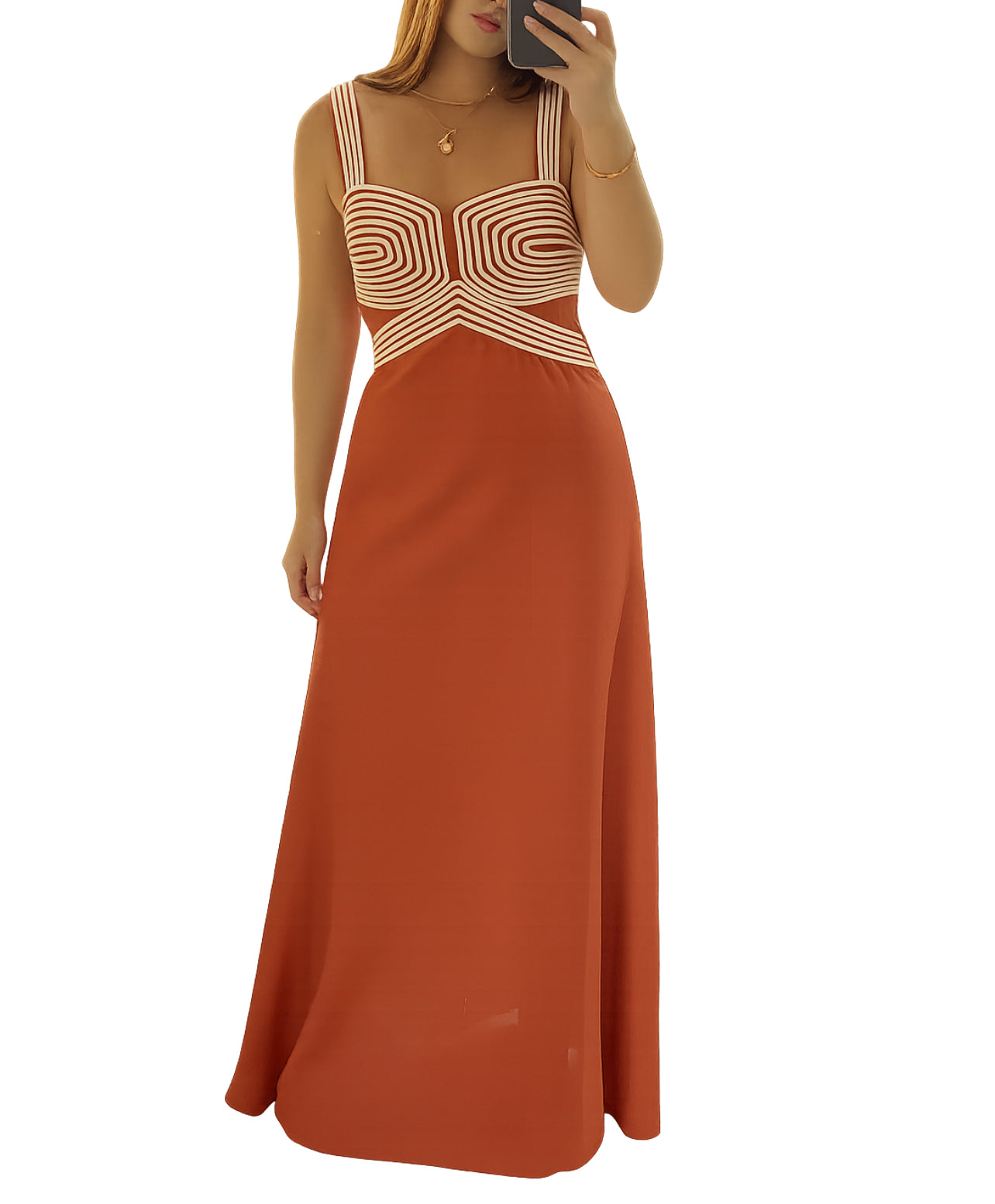 VESTIDO MACRAMÉ TELHA