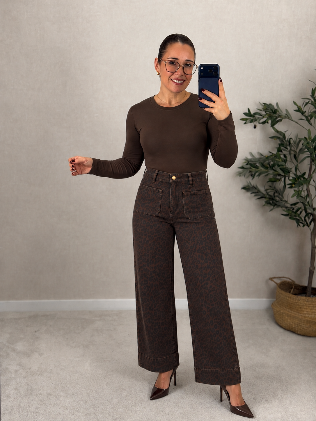 Calça Wide Leg Crop Leopard
