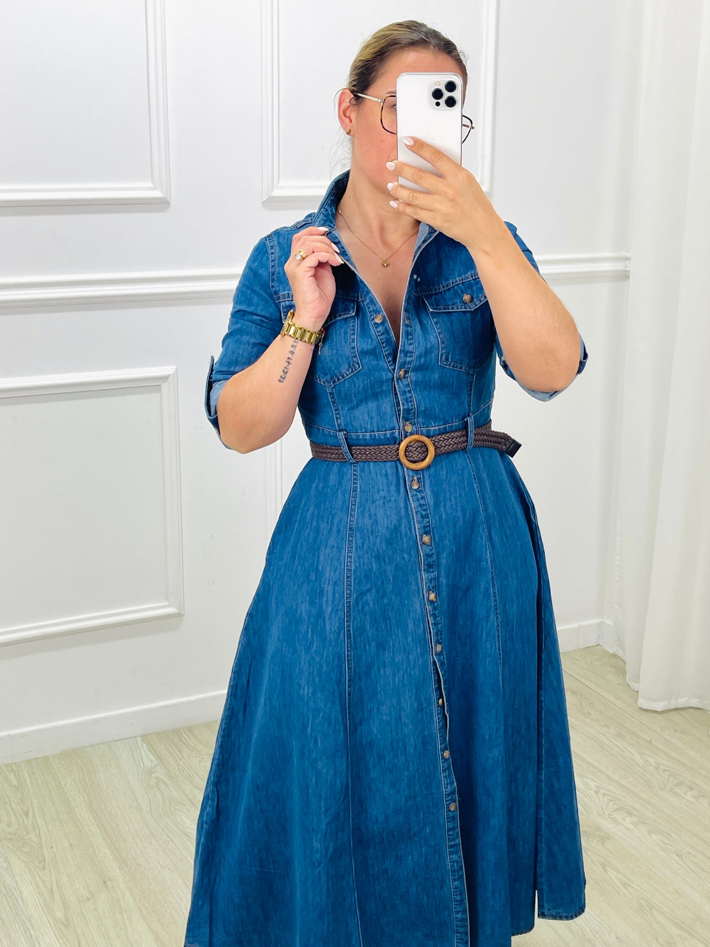 VESTIDO MIDI EM GANGA