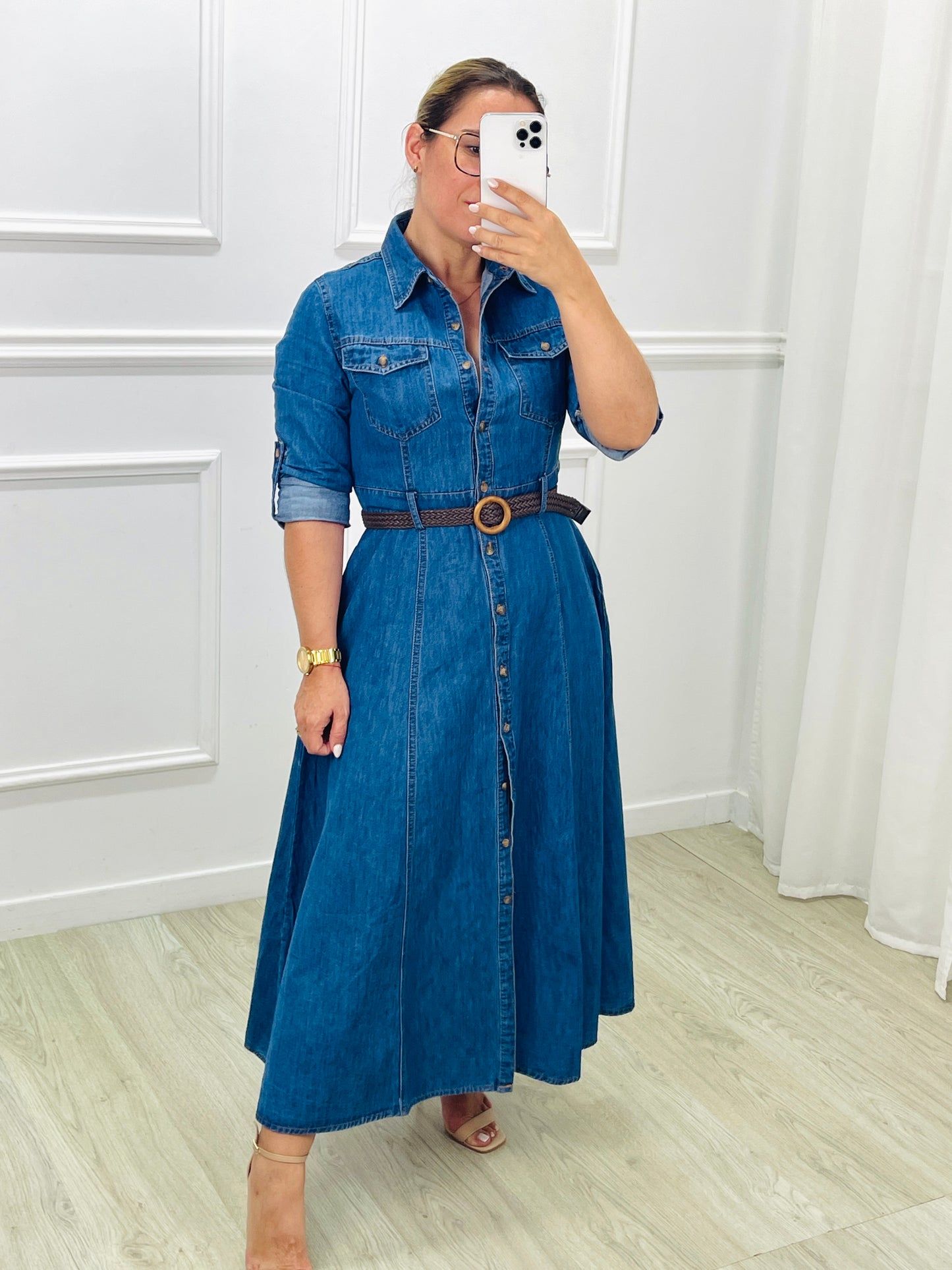 VESTIDO MIDI EM GANGA