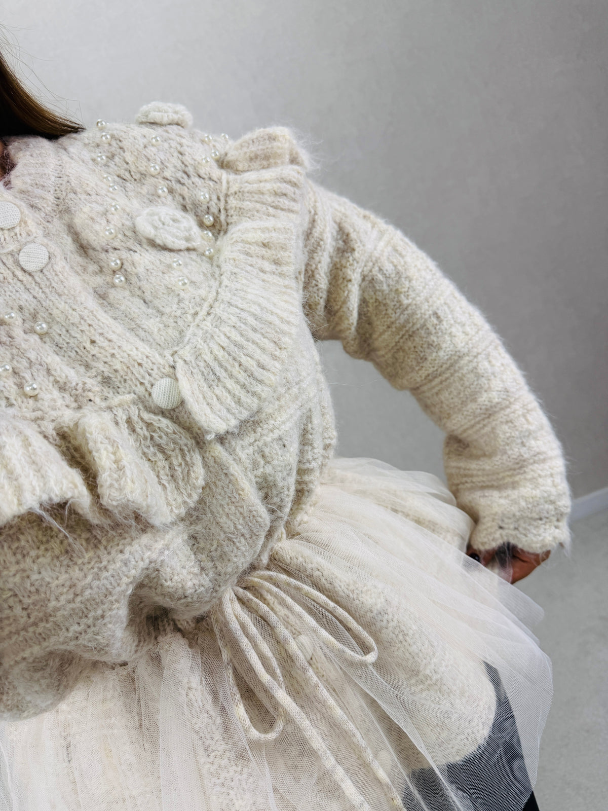 Cardigan de Malha com Tule