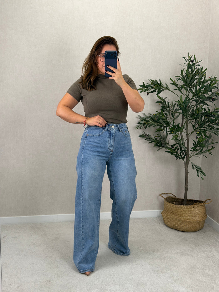 Calça de Ganga Wide Leg Clara Monday