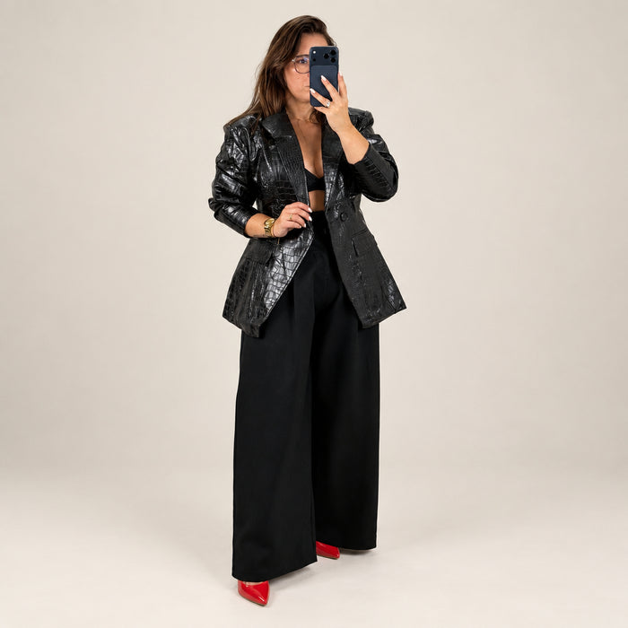 Blazer Ecopele Croco Preto