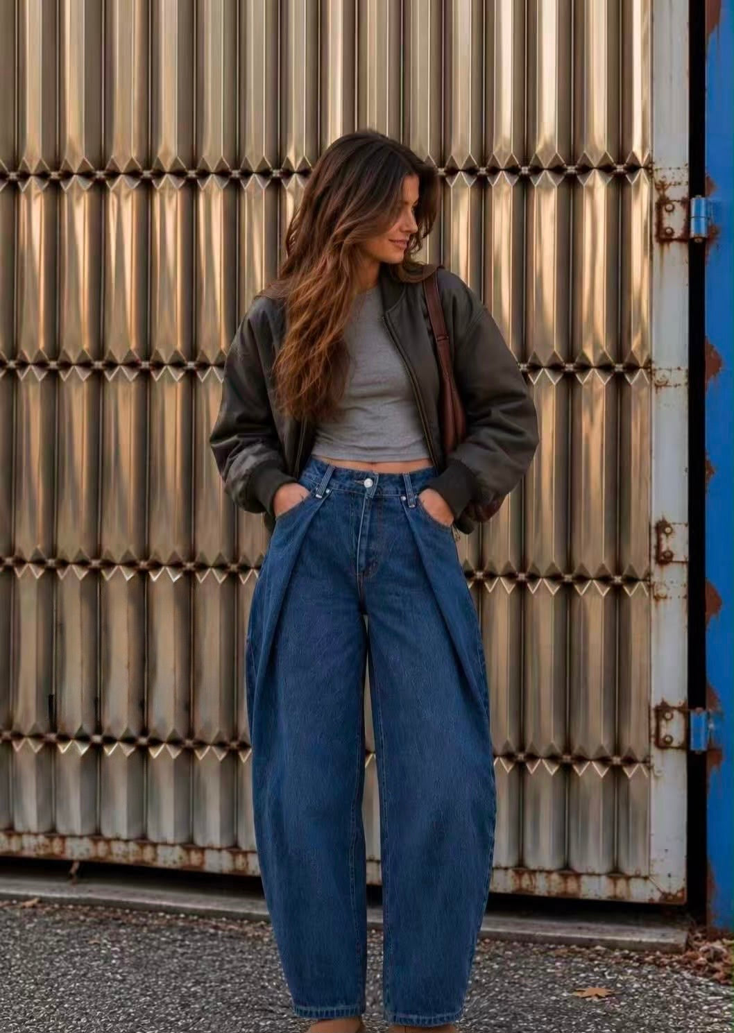 Calça de Ganga Baggy com Prega