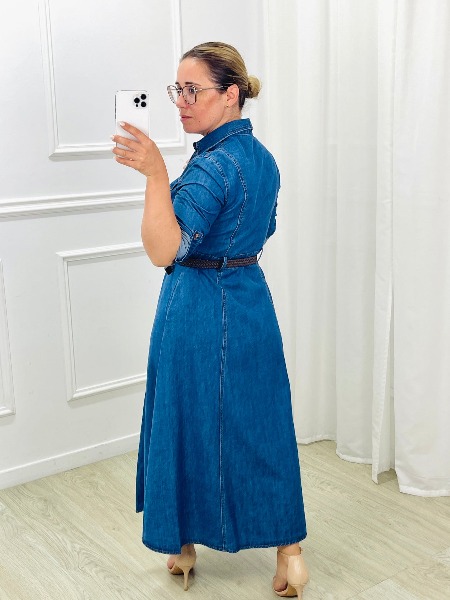 VESTIDO MIDI EM GANGA