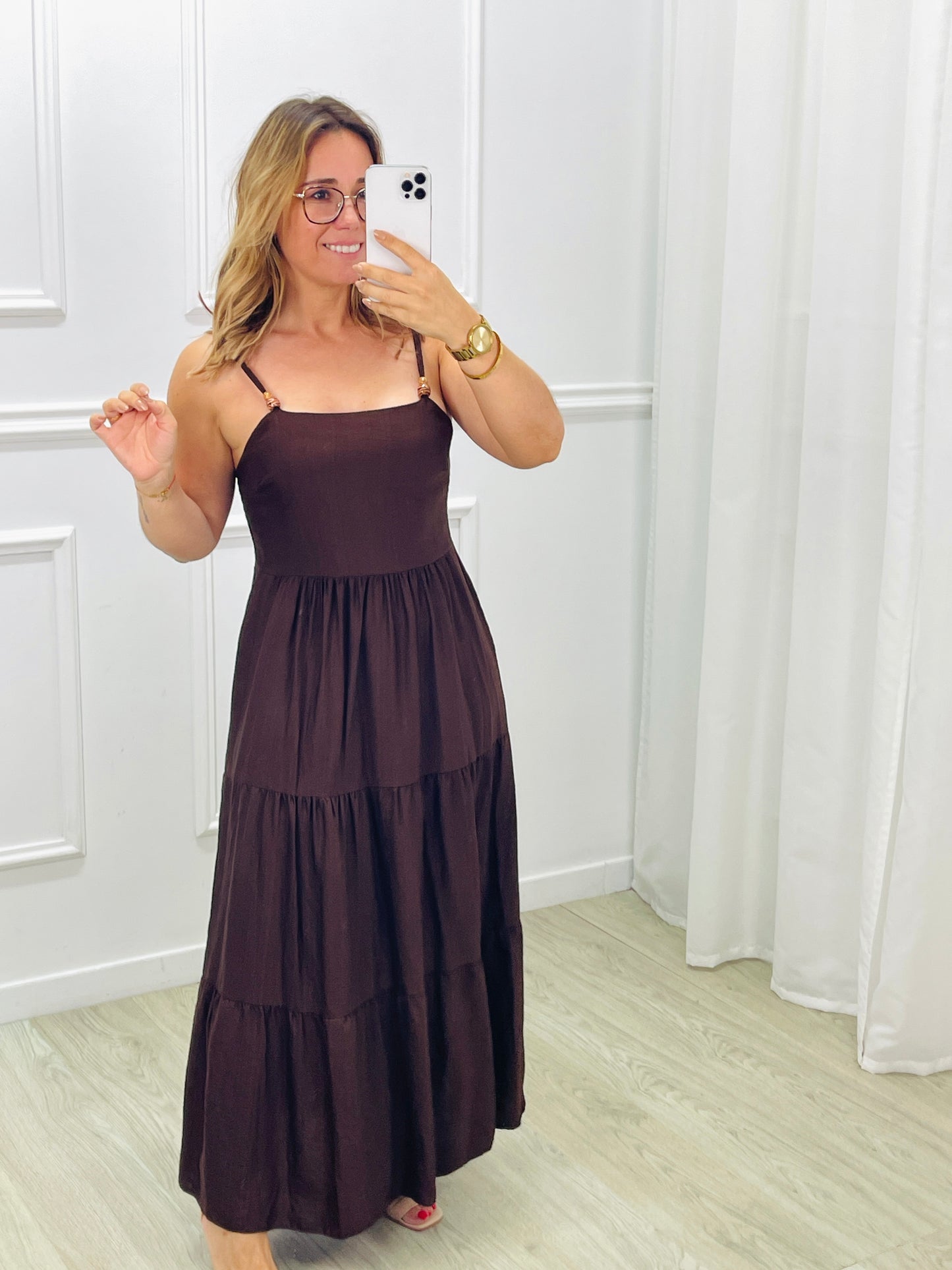 VESTIDO COMPRIDO CASTANHO