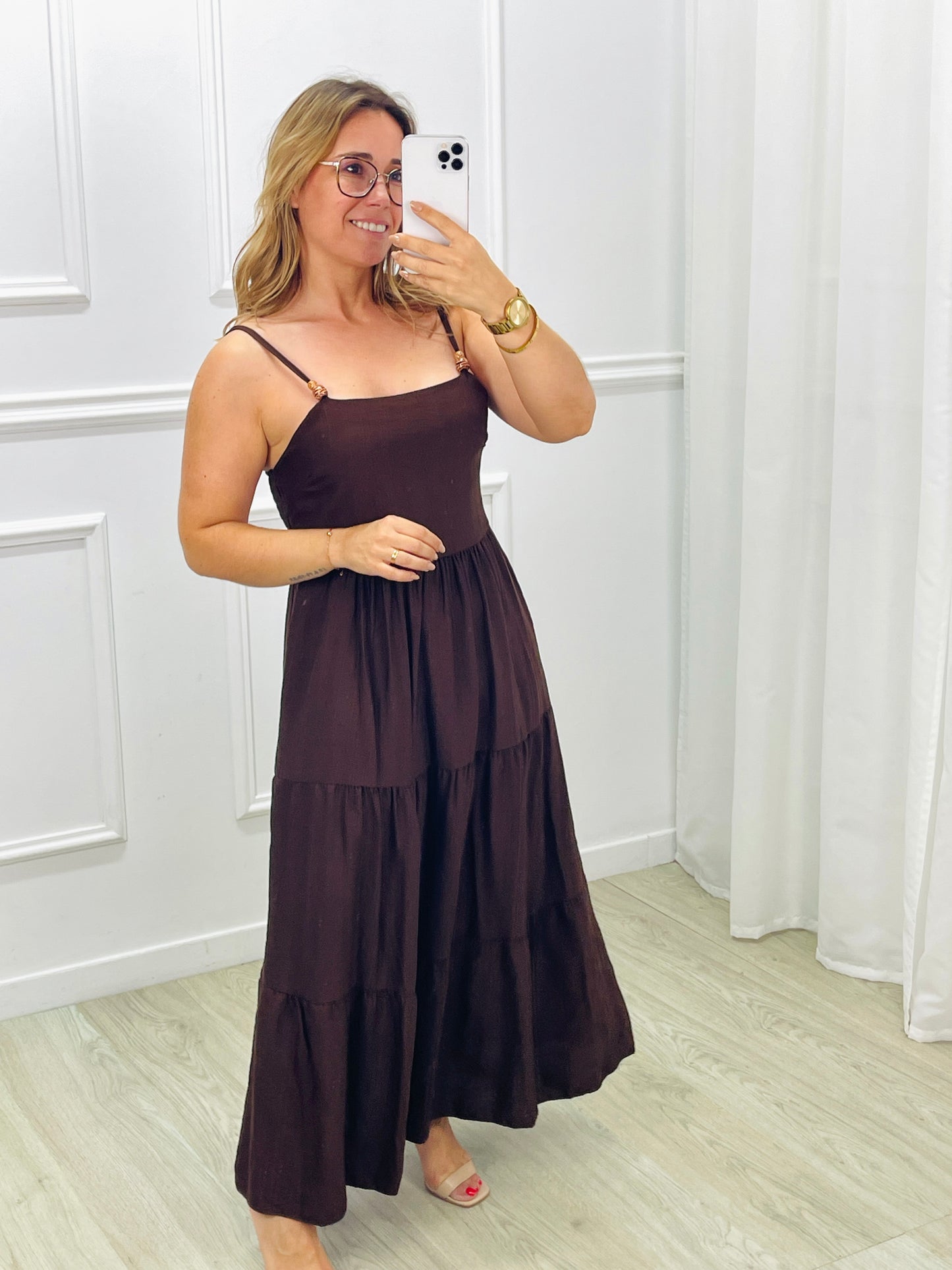 VESTIDO COMPRIDO CASTANHO