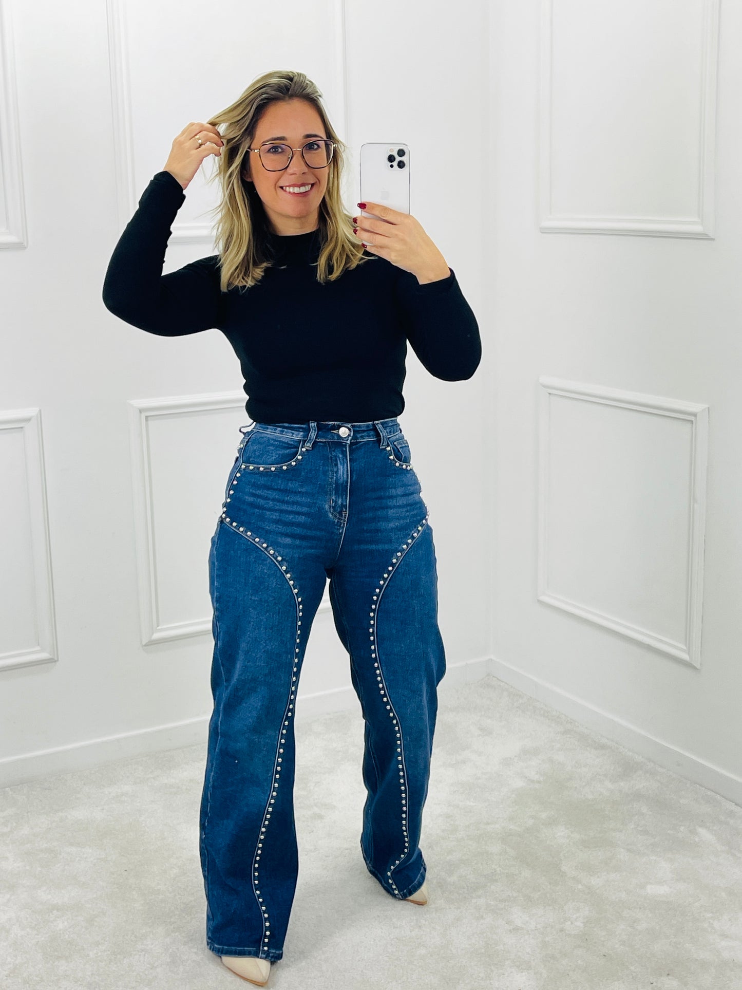 CALÇA GANGA WIDE LEG TACHAS