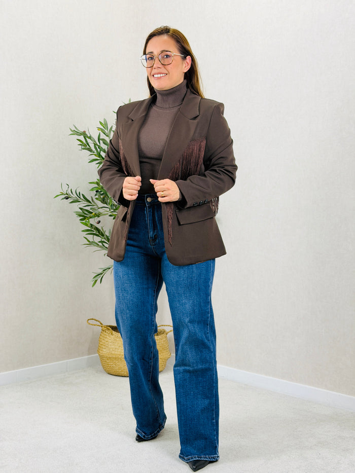 Blazer com Franjas Castanho