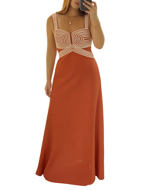 VESTIDO MACRAMÉ TELHA