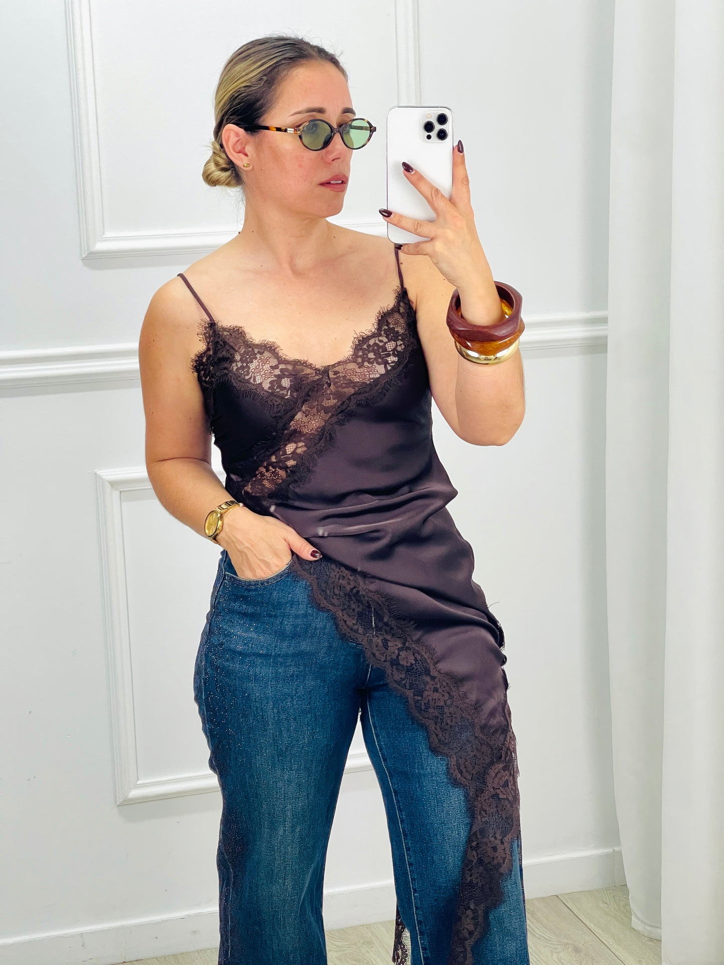 ASYMMETRICAL SATIN DRESS WITH LACE