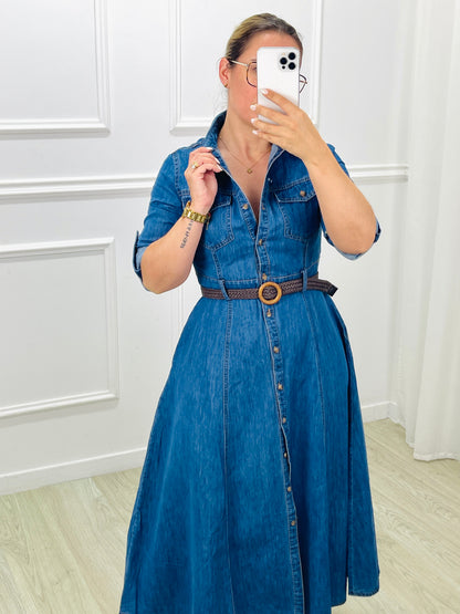 VESTIDO MIDI EM GANGA