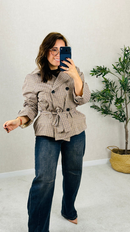 Trench Coat Xadrez Curto
