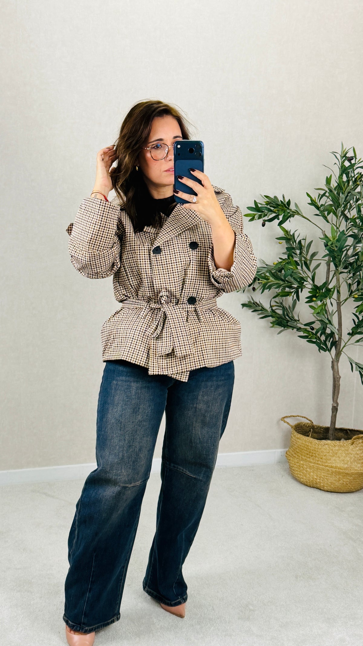 Trench Coat Xadrez Curto