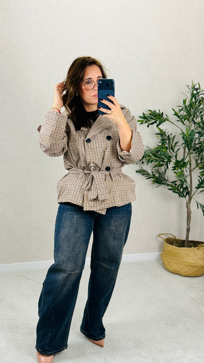 Trench Coat Xadrez Curto