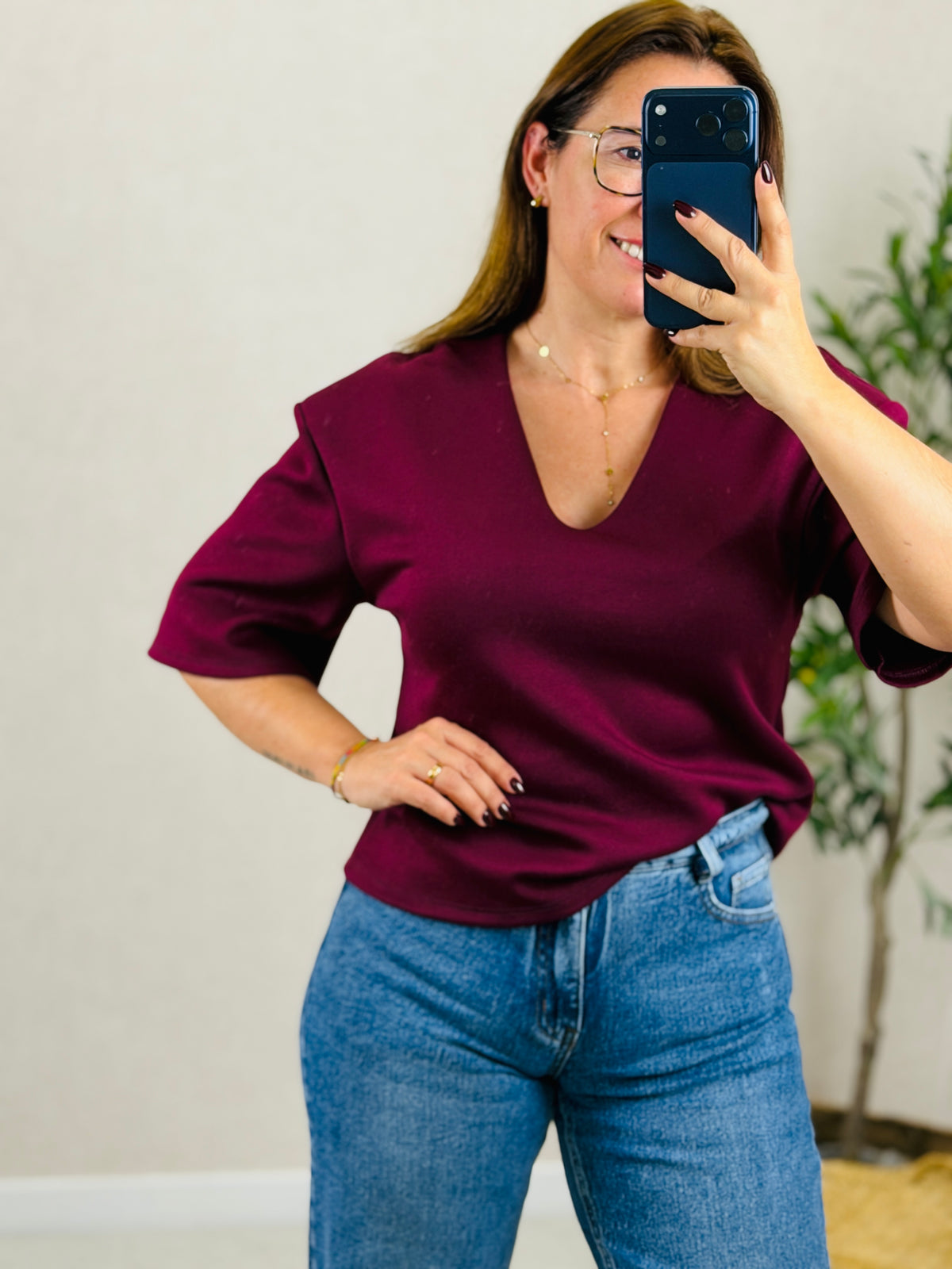Camisola decote V e Ombreira
