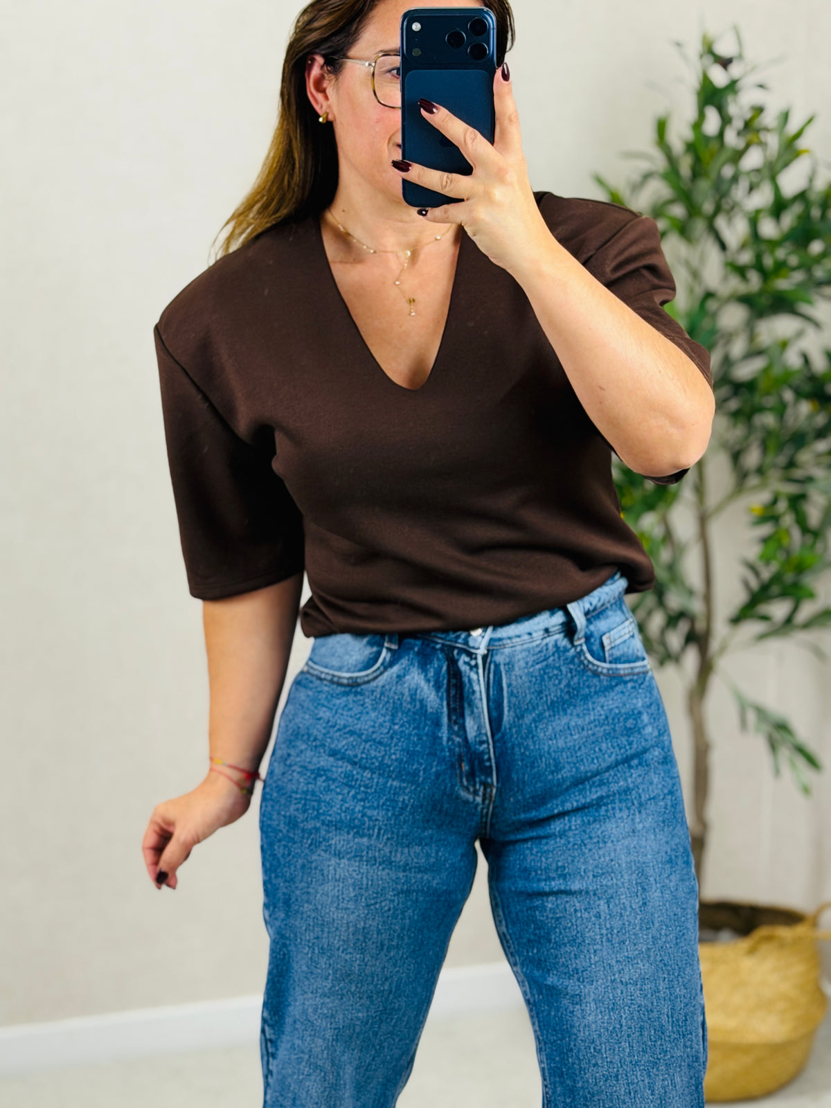 Camisola decote V e Ombreira
