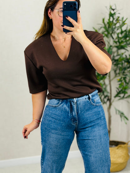 Camisola decote V e Ombreira