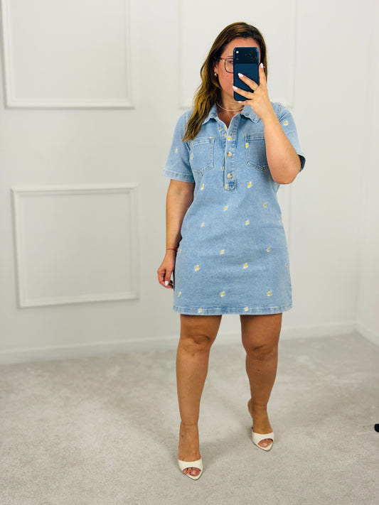 VESTIDO EM GANGA BORDADO