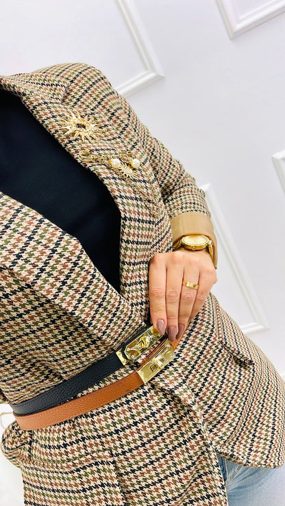 CHECKED BLAZER WITH APPLICATIONS