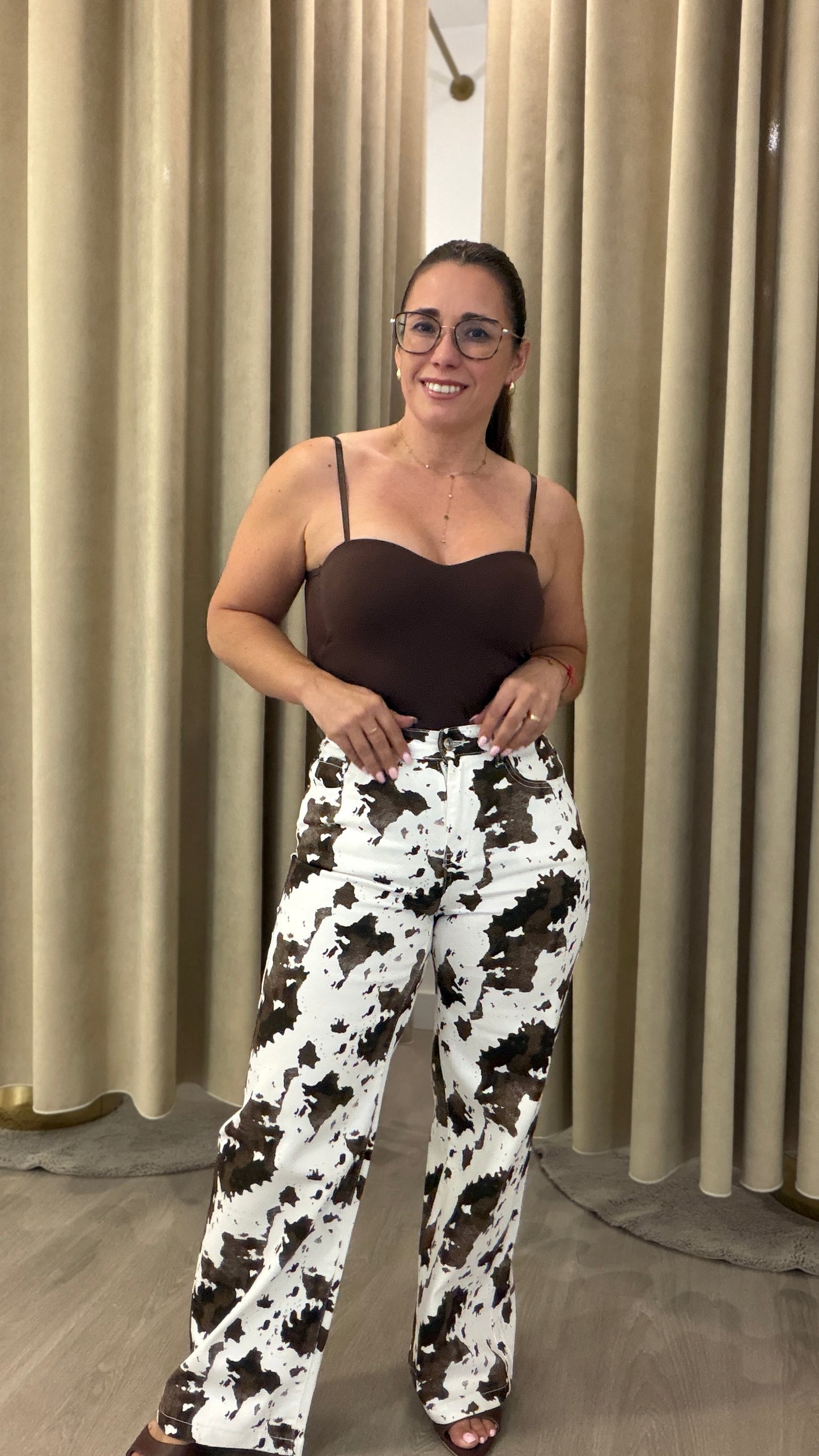 CALÇA WIDE LEG COW PRINT