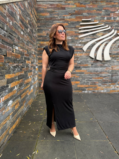 VESTIDO MIDI DETALHE GOLD