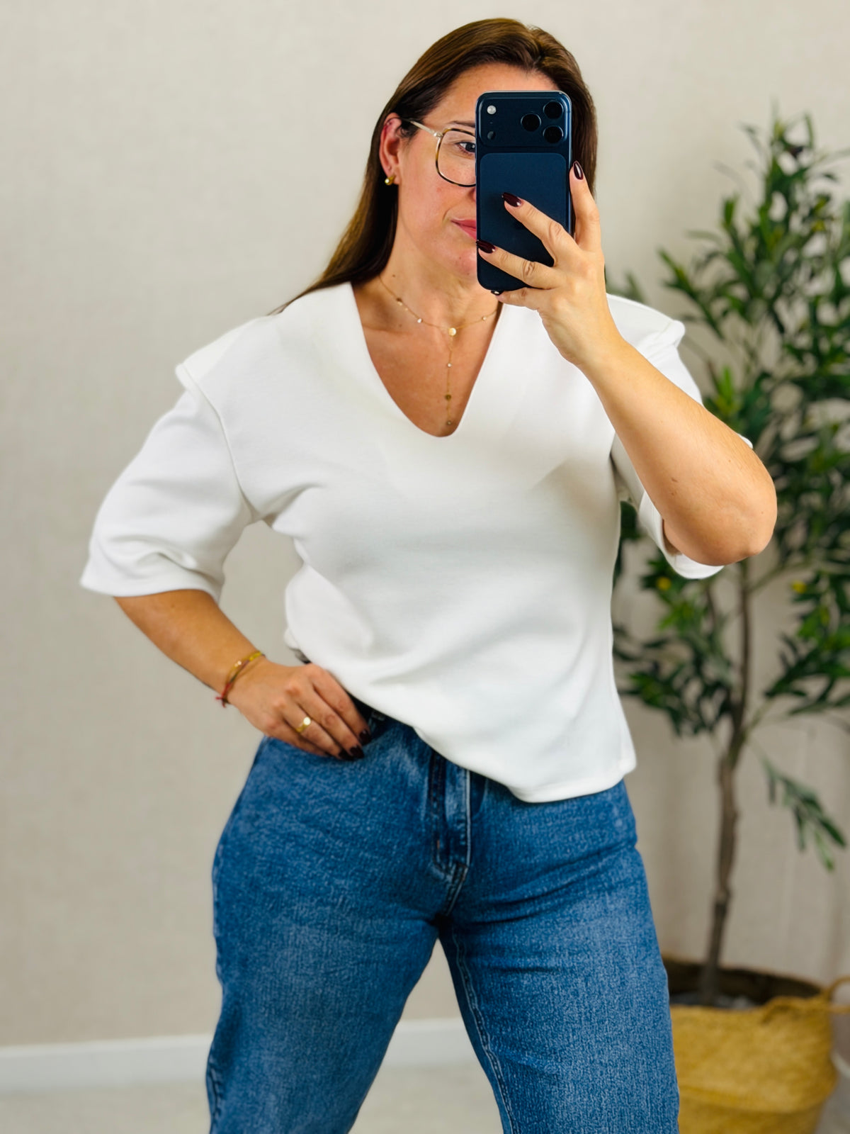 Camisola decote V e Ombreira