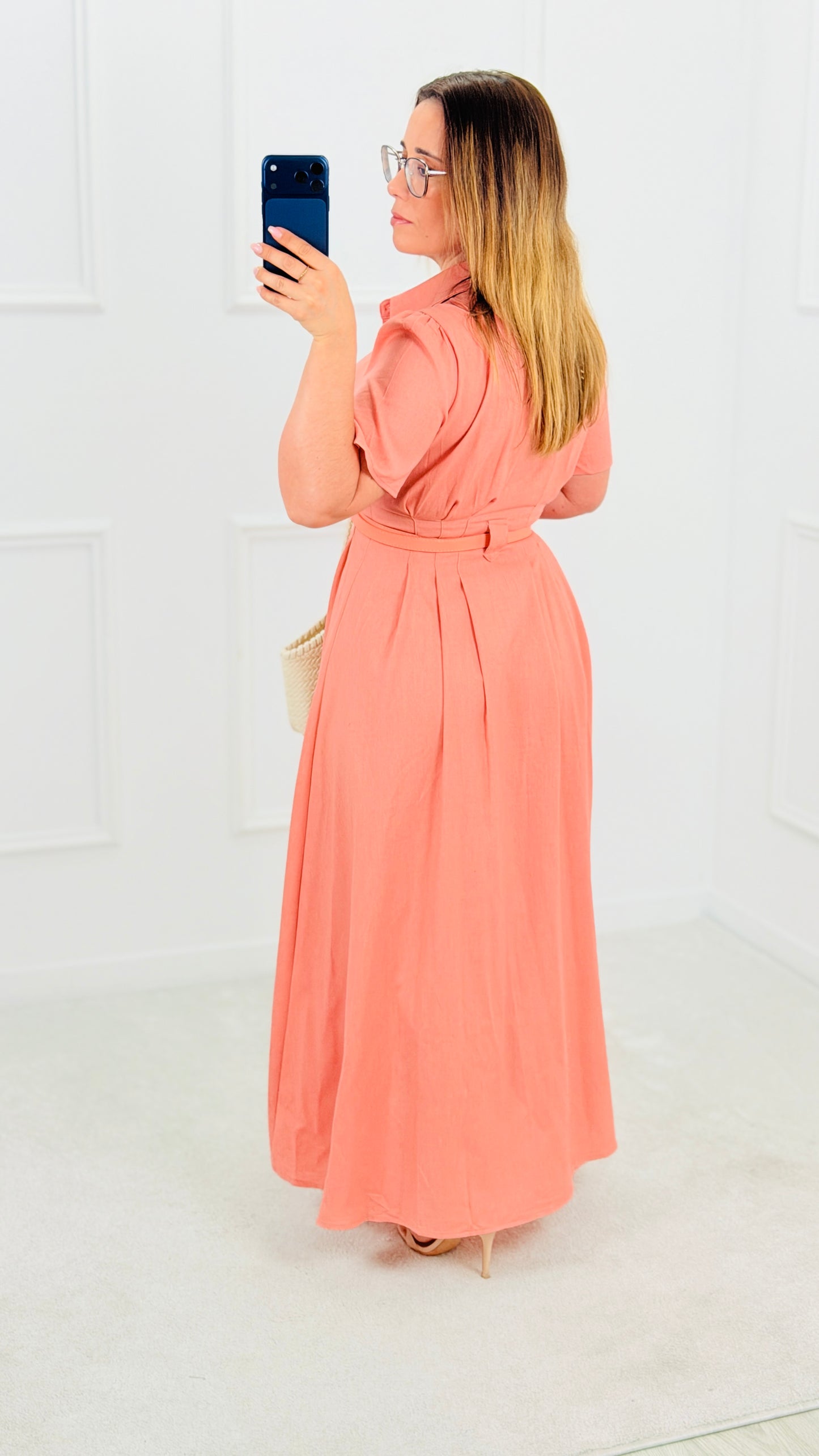 VESTIDO LINHO CORAL