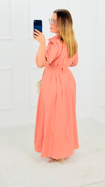 VESTIDO LINHO CORAL
