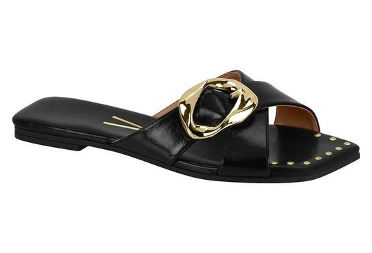 CHINELO PRETO FIVELA DOURADA VIZZANO