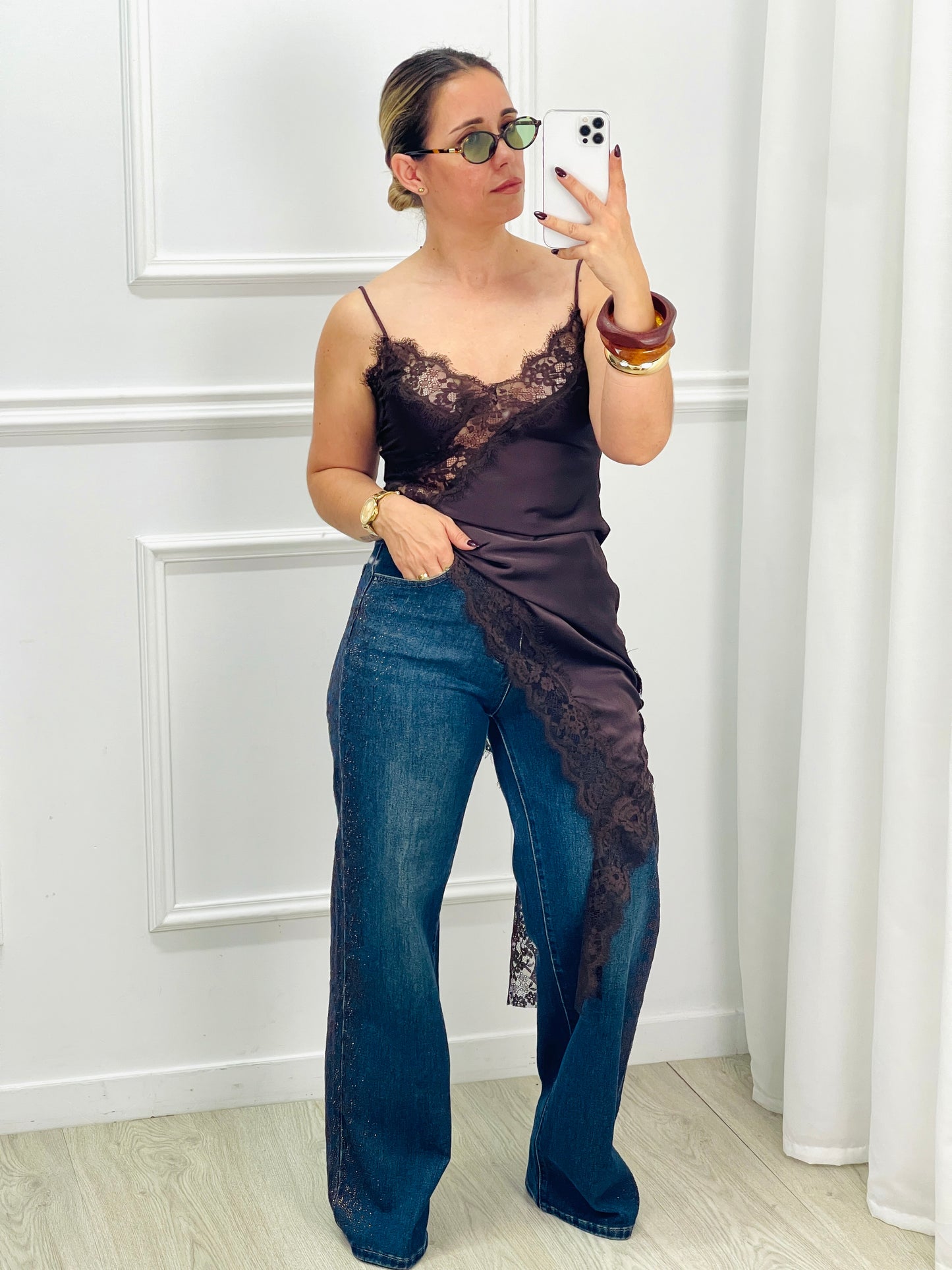 ASYMMETRICAL SATIN DRESS WITH LACE