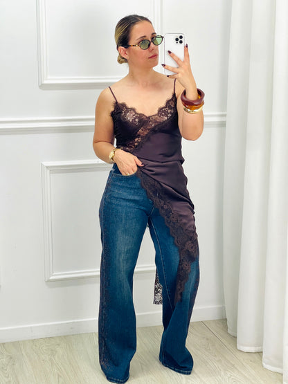 ASYMMETRICAL SATIN DRESS WITH LACE