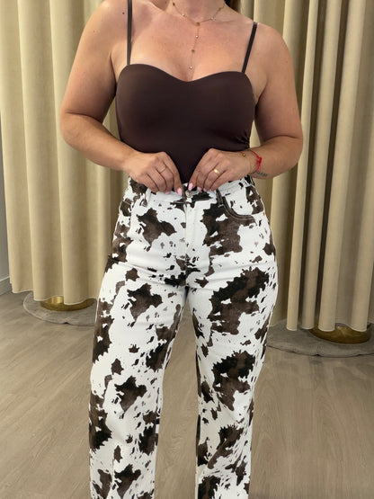 CALÇA WIDE LEG COW PRINT