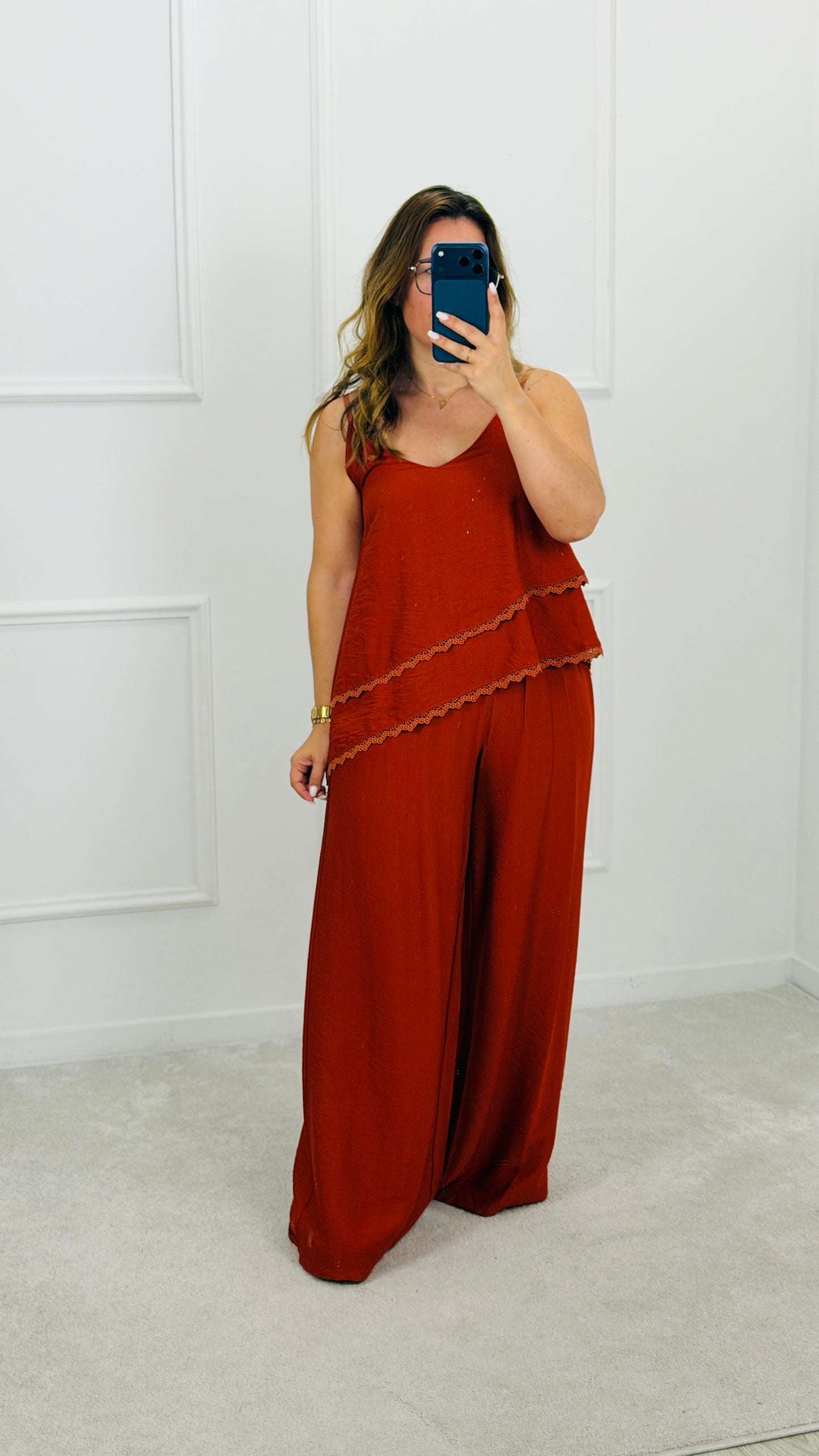 CONJUNTO TOP E CALÇA TERRACOTA BOHO