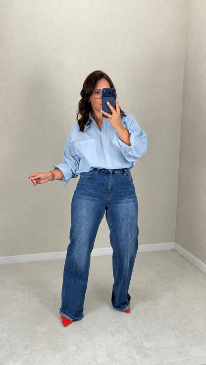 Camisa Básica Oversized Azul