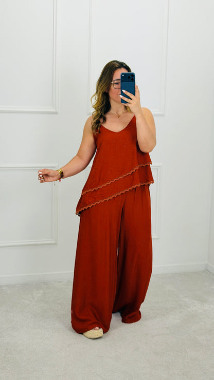 CONJUNTO TOP E CALÇA TERRACOTA BOHO
