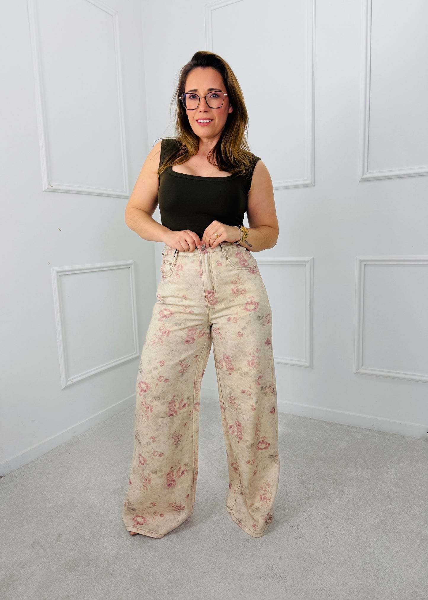 CALÇA DE GANGA FLORAL WIDE LEG AZAKA