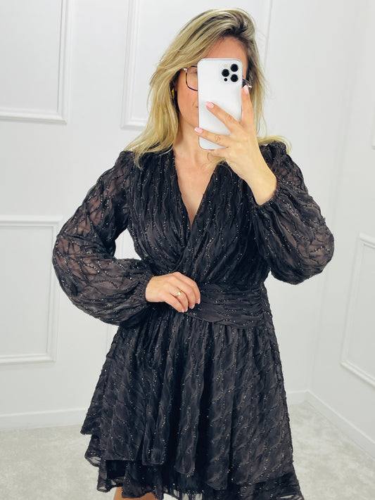 VESTIDO CURTO COM BRILHO CASTANHO