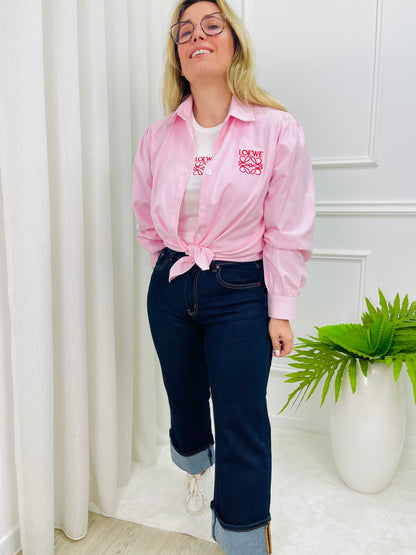 CONJUNTO CAMISA ROSA E TOP