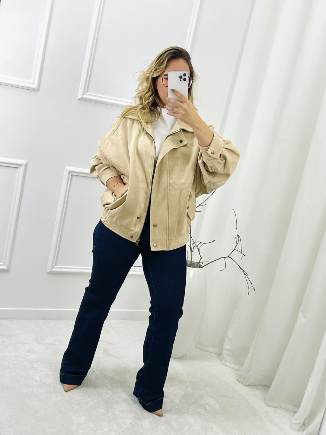 BLUSÃO EFEITO CAMURÇA BEGE