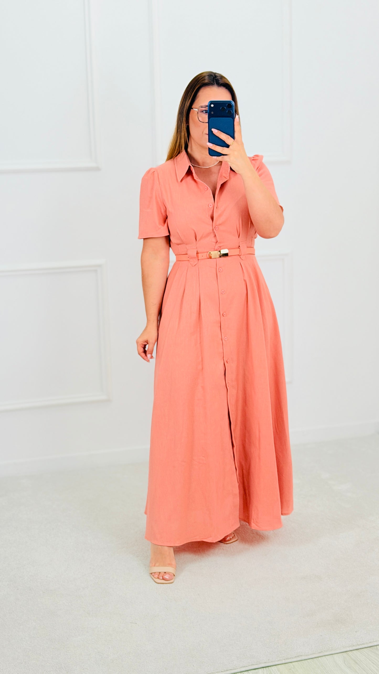VESTIDO LINHO CORAL
