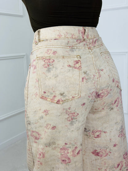 CALÇA DE GANGA FLORAL WIDE LEG AZAKA
