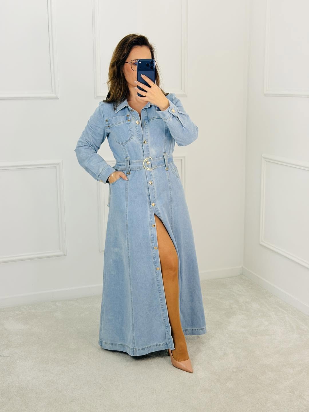Vestido Camiseiro Ganga com Cinto