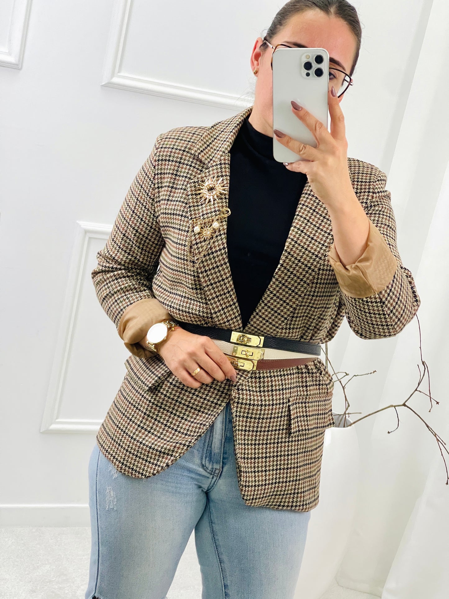 CHECKED BLAZER WITH APPLICATIONS