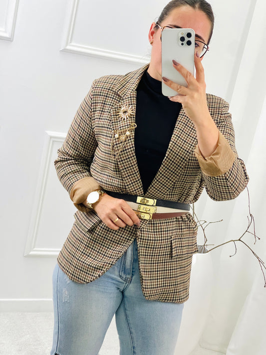 CHECKED BLAZER WITH APPLICATIONS