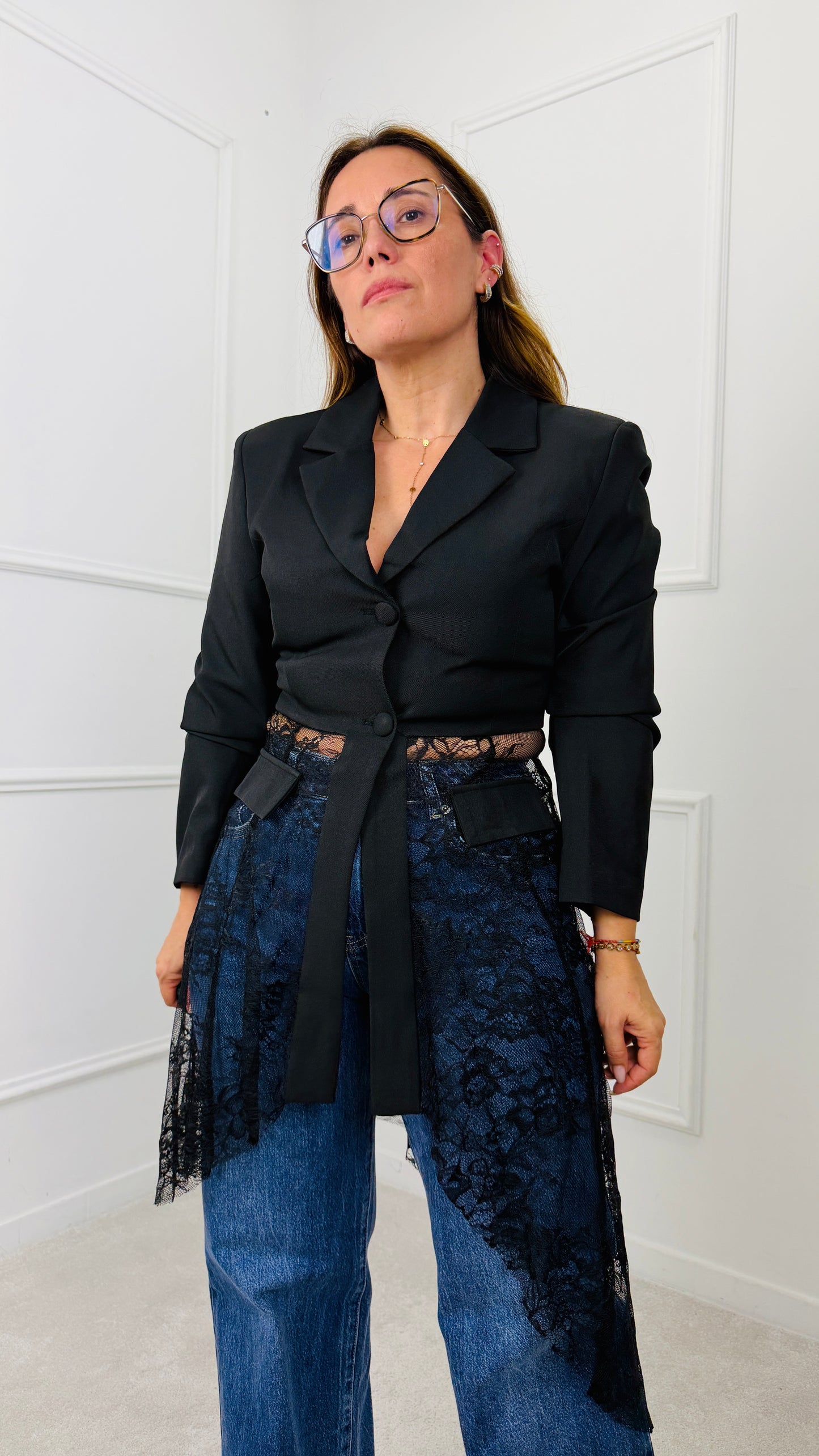 BLAZER ELEGANCE COM RENDA MOCHY PRETO