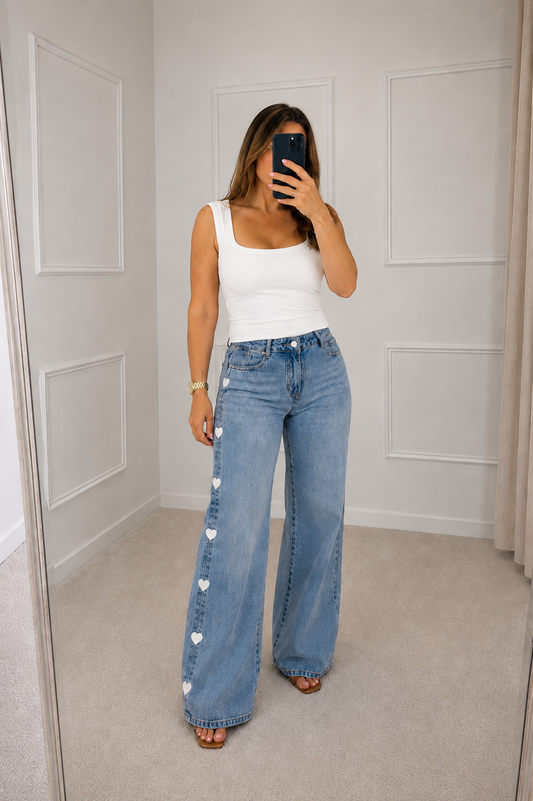 CALÇA WIDE LEG CORAÇÃO BRANCO