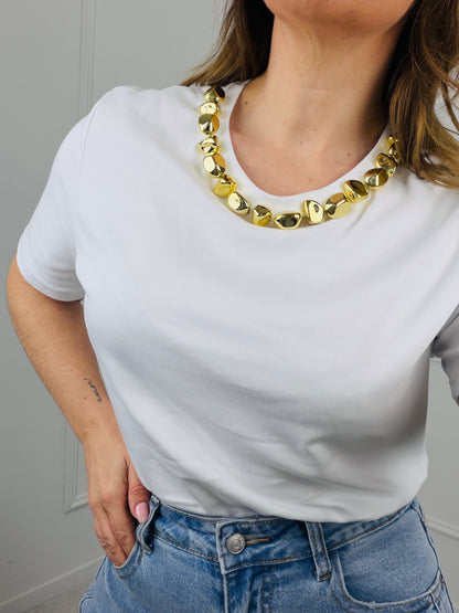 TSHIRT BRANCO DETALHE GOLD