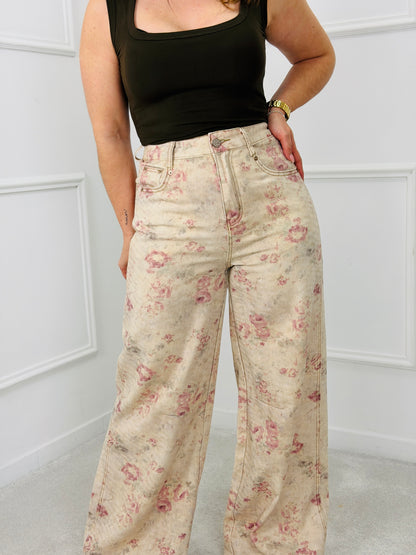 CALÇA DE GANGA FLORAL WIDE LEG AZAKA