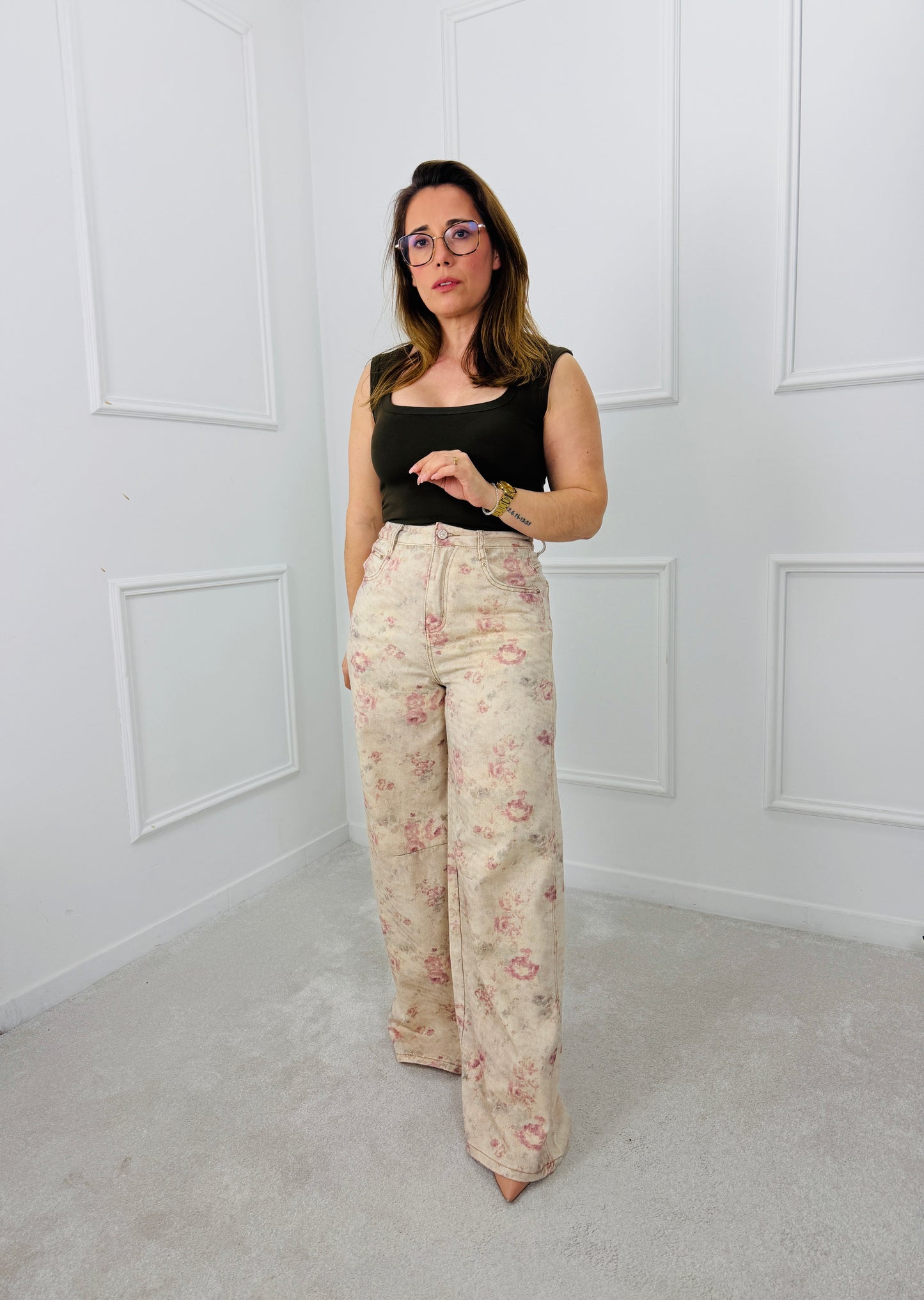 CALÇA DE GANGA FLORAL WIDE LEG AZAKA